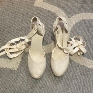 Ankle tie cream espadrilles